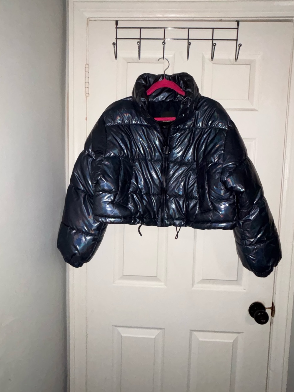 Pull&Bear Cropped Shiny Black Puffer Jacket